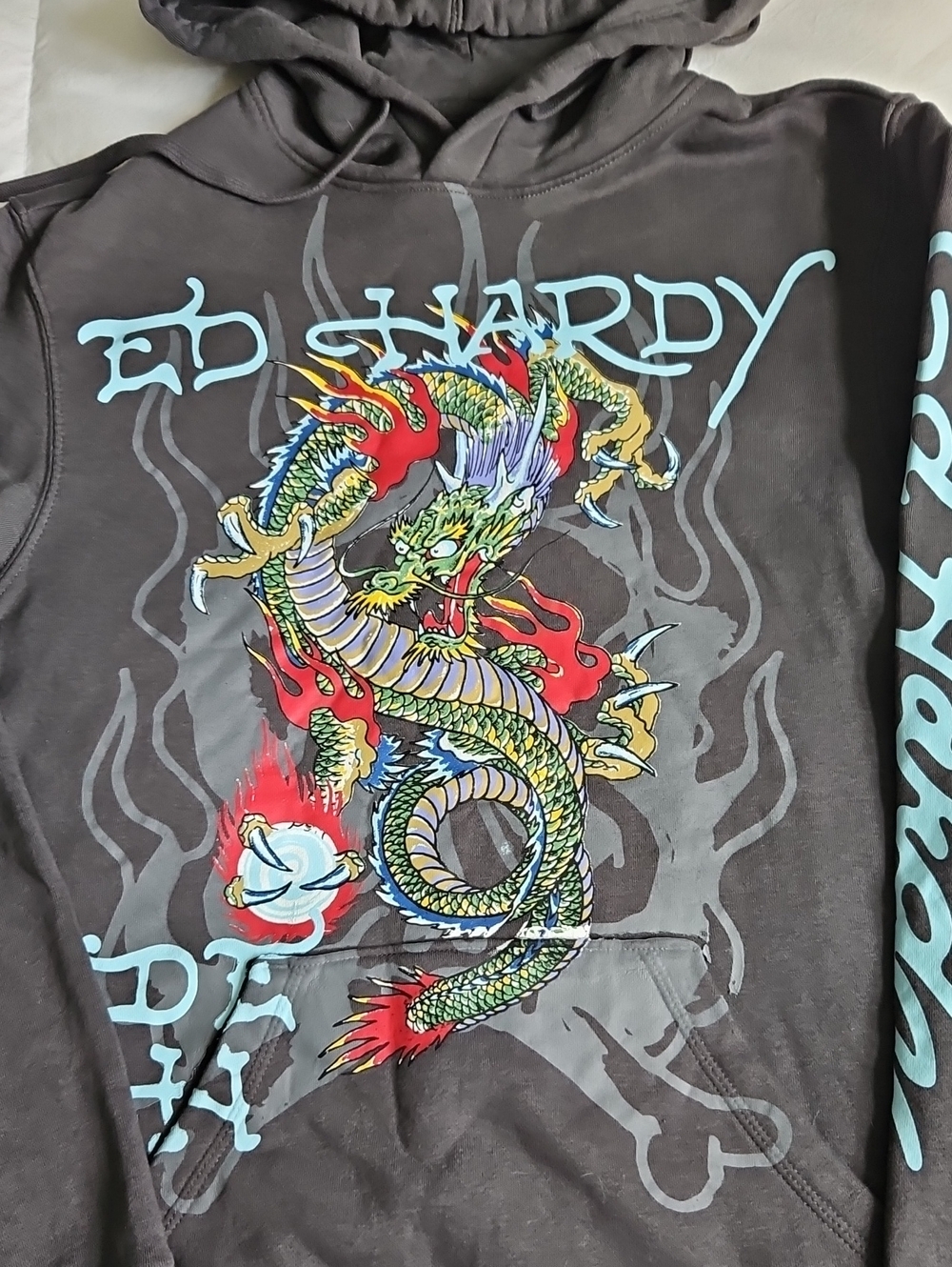 Ed Hardy Black Hoodie with Multicolor Dragon Graphic
